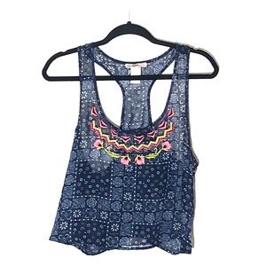 Love Squared Sheer Embroidered Crop Top Large